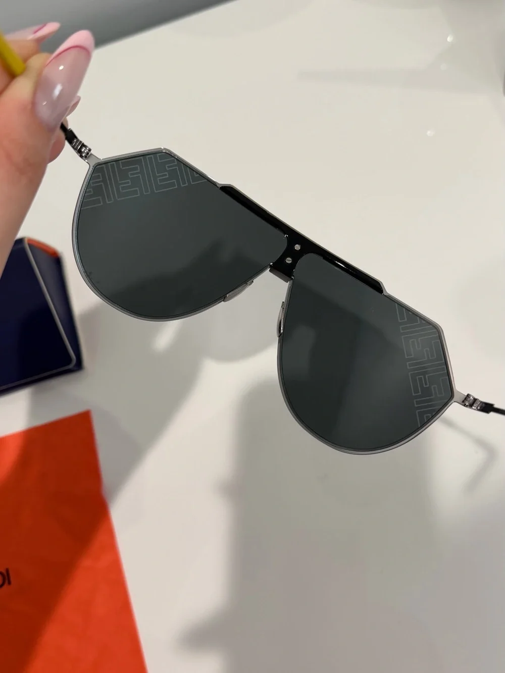 Fendi Silver Mirrored Shield Sunglasses with Navy Case BRAND NEW